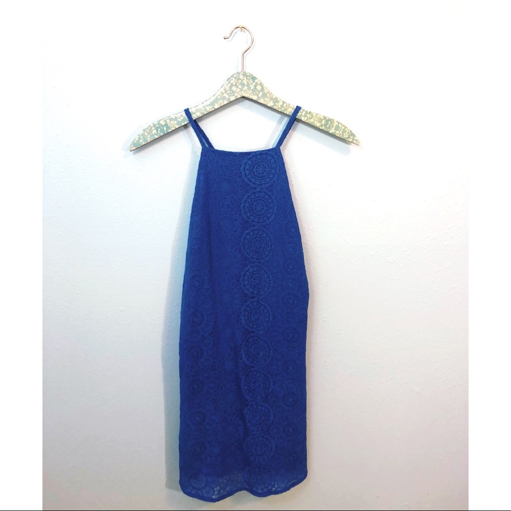SALE cobalt blue high neck crochet dress